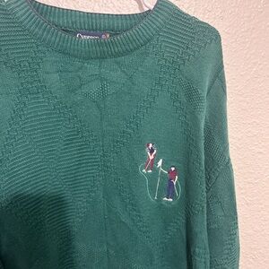Green Crew Neck Sweater with Embroidered Design